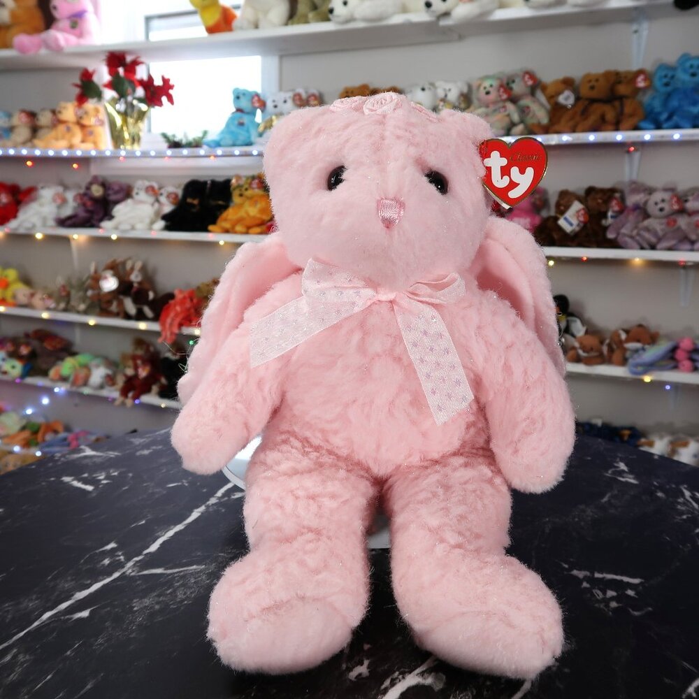 TY Beanie Buddy - Faithful the Pink Angel Bear | MWMT New Mint Tags | Retired
